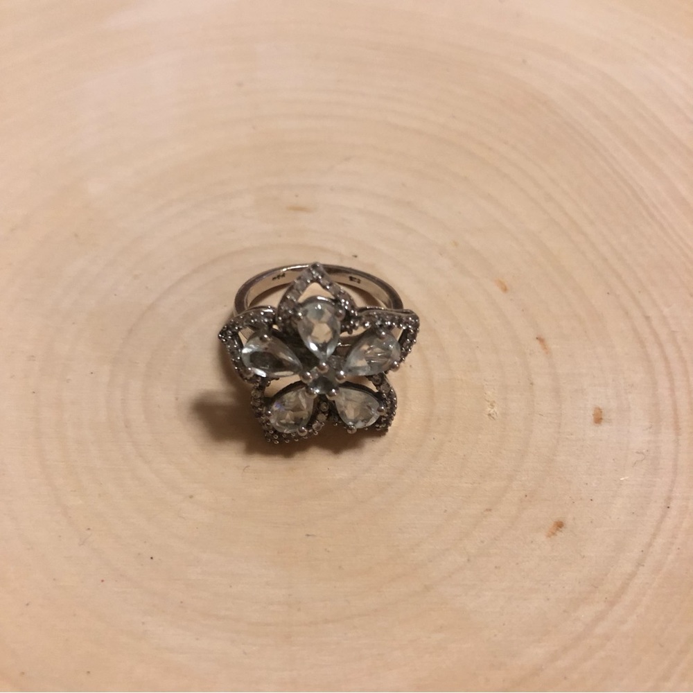 Sterling Silver Aquamarine flower ring 5 - Picture 4 of 7